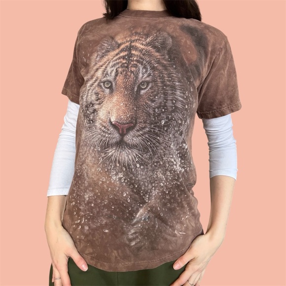 Wild Tiger Graphic Brown Tie Dye Women's Tee - Picture 2 of 9